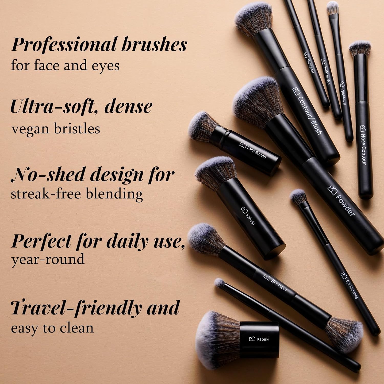 Brochas de maquillaje profesionales BS-MALL con estuche de viaje, b...