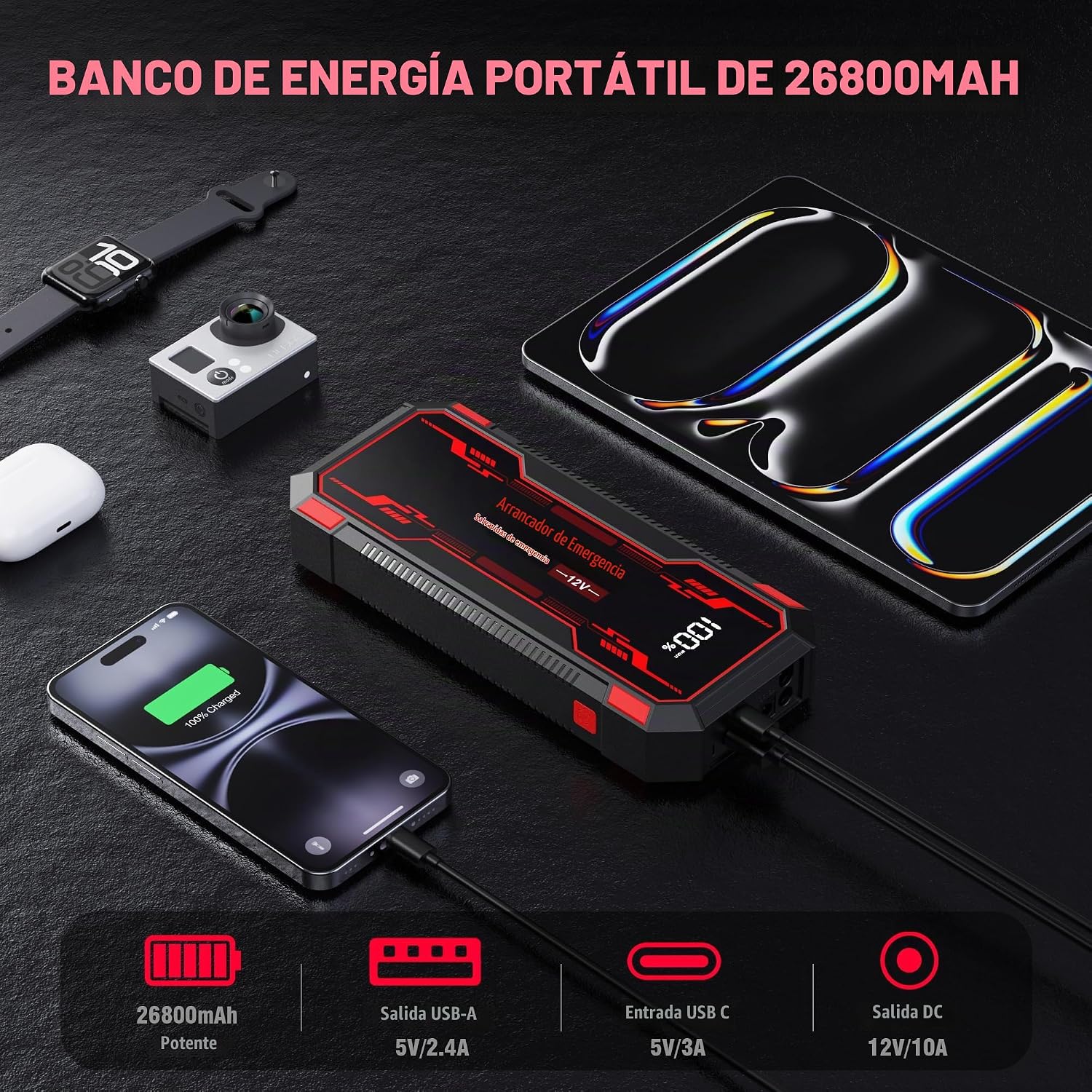 Arrancador de Batería de Coche 6000A, Arrancador de Batería de Coch...