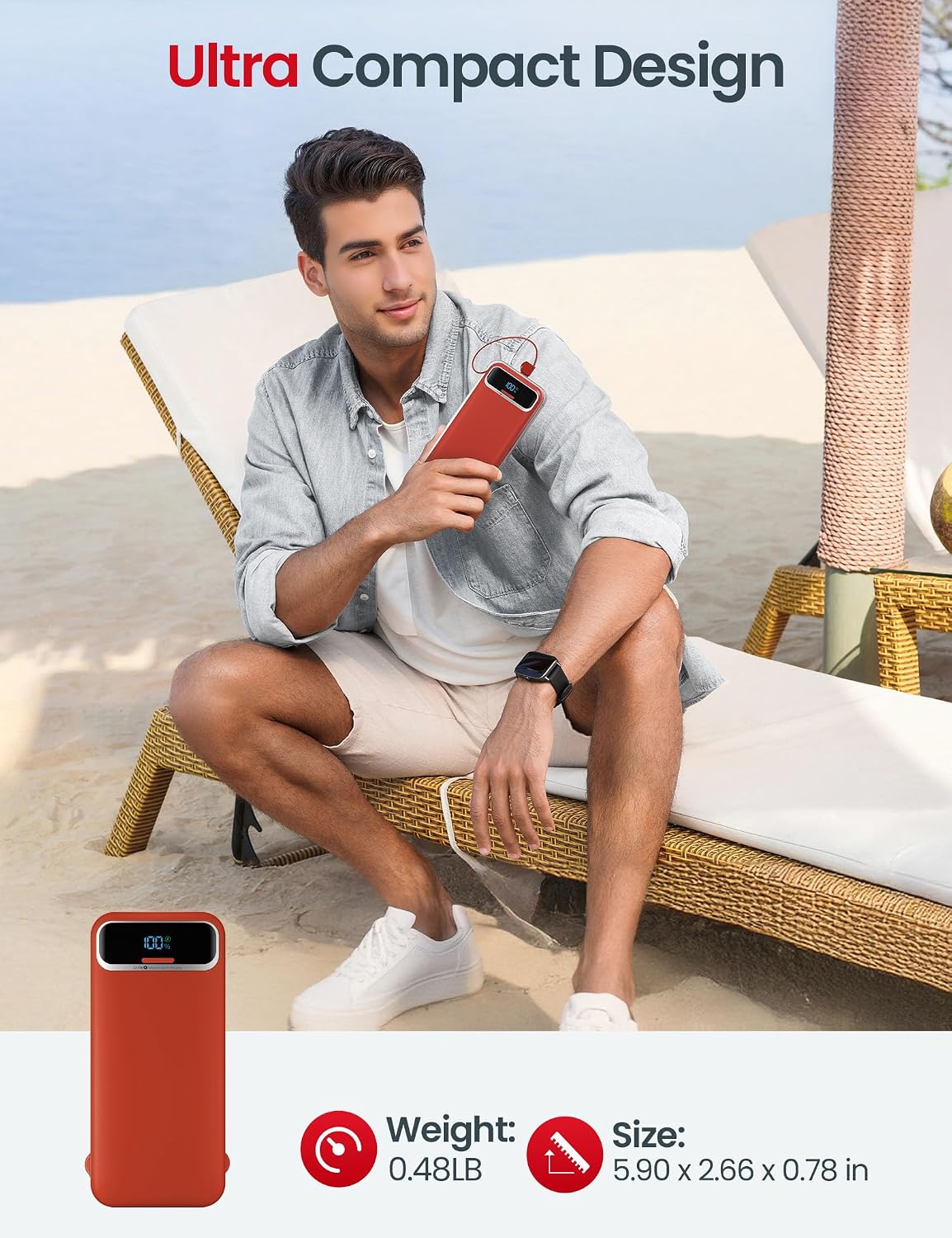 Banco de energía de 12.000 mAh, cargador portátil ultraligero con c...