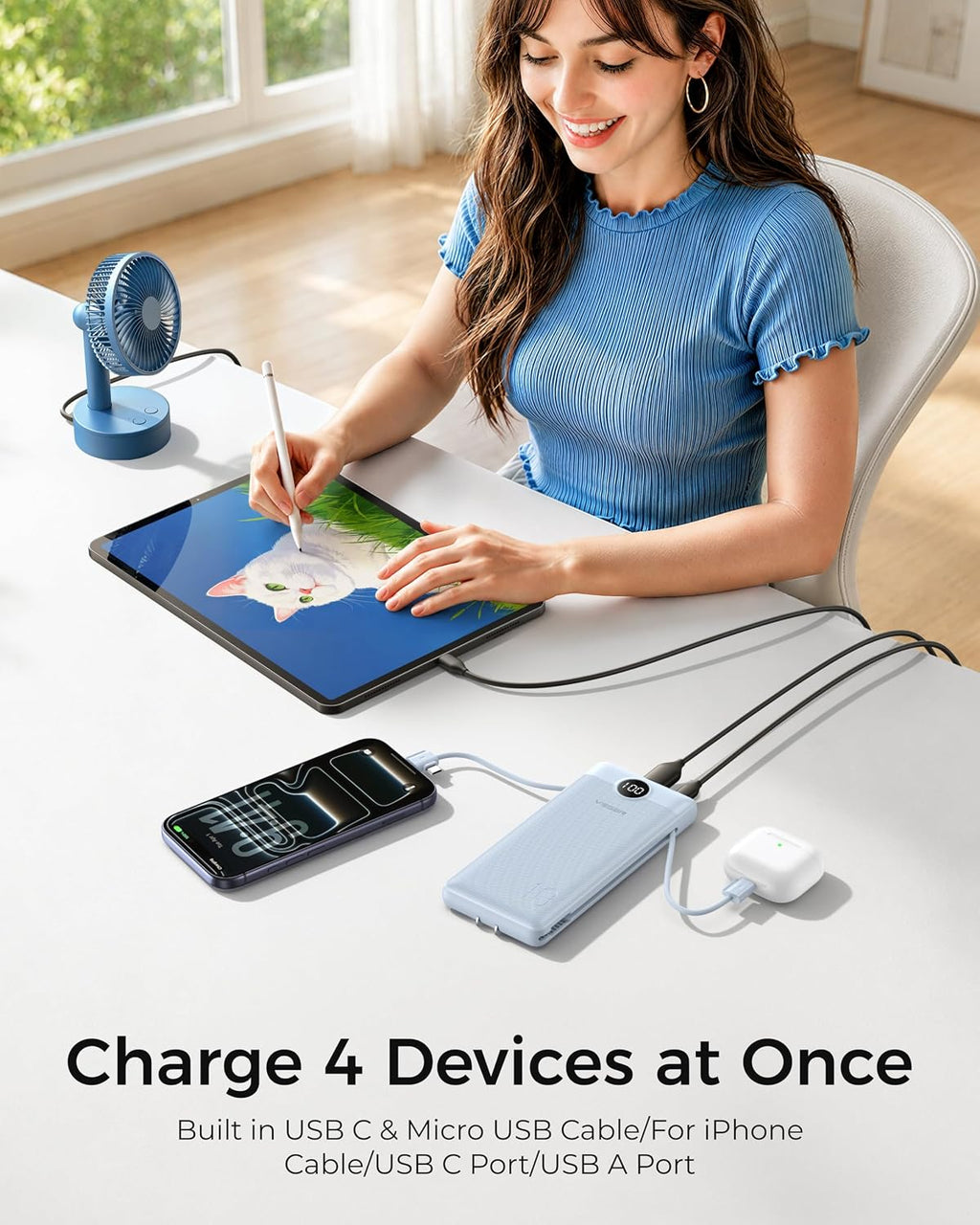 VEGER Cargador portátil para iPhone con cables integrados y enchufe...