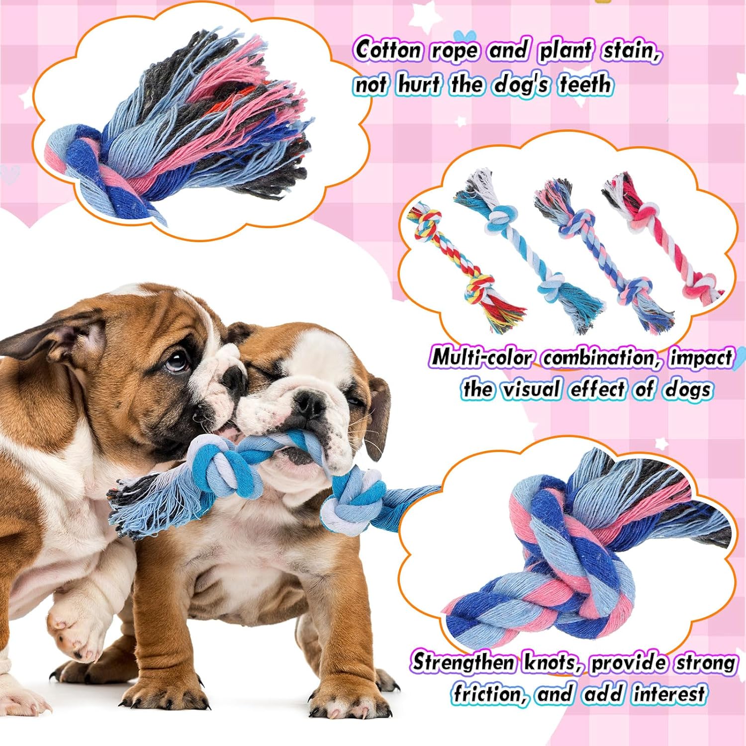Paterr Juguetes de cuerda para perros, juguetes multicolor para cac...