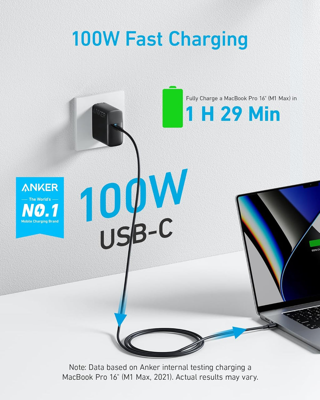 Anker Cargador para MacBook, compacto y plegable de 100 W, cargador...