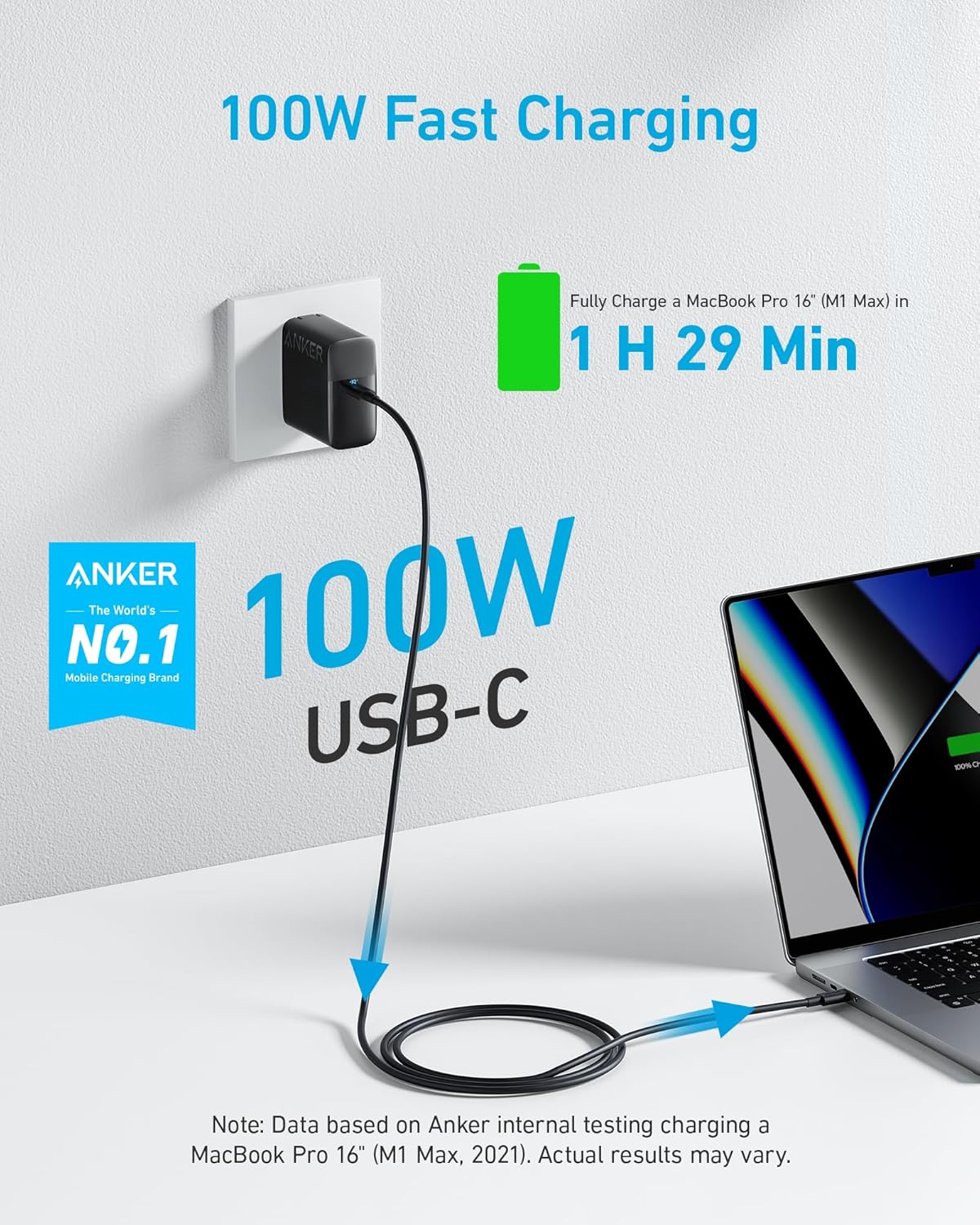 Anker Cargador para MacBook, compacto y plegable de 100 W, cargador...
