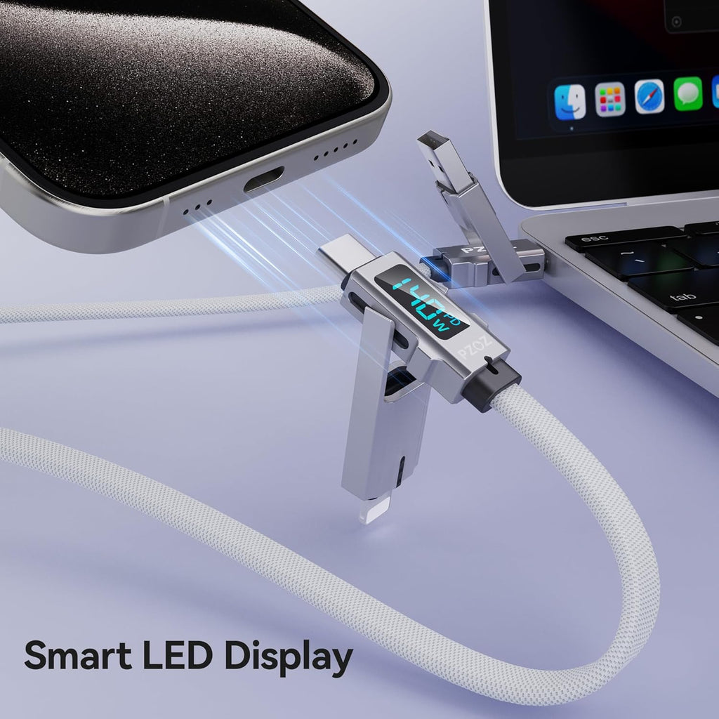pzoz Cable de carga rápida USB C 4 en 1 con pantalla LED, cargador...