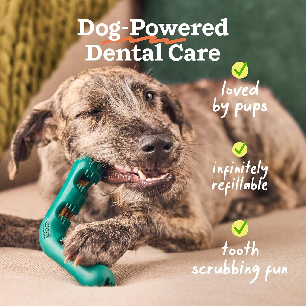 WOOF The Bite n' Brush - Cepillo de dientes para perros - Placa...
