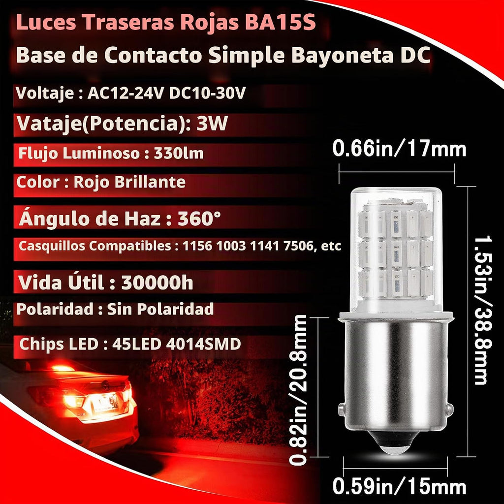Ziomitus Bombillas LED rojas 1156 BA15S 1003 1141 7506 P21W 12V | R...