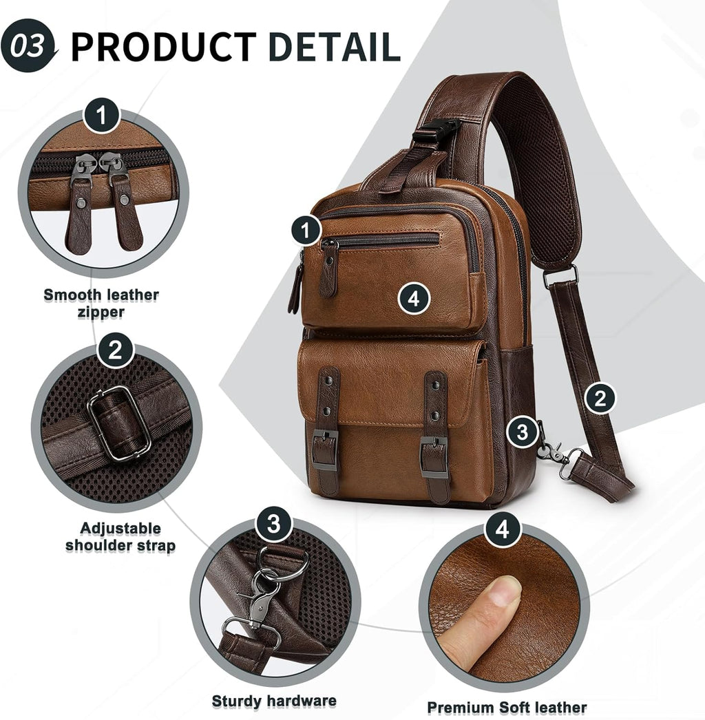 SUIKIHUM Mochila vintage de piel sintética, bandolera cruzada con c...