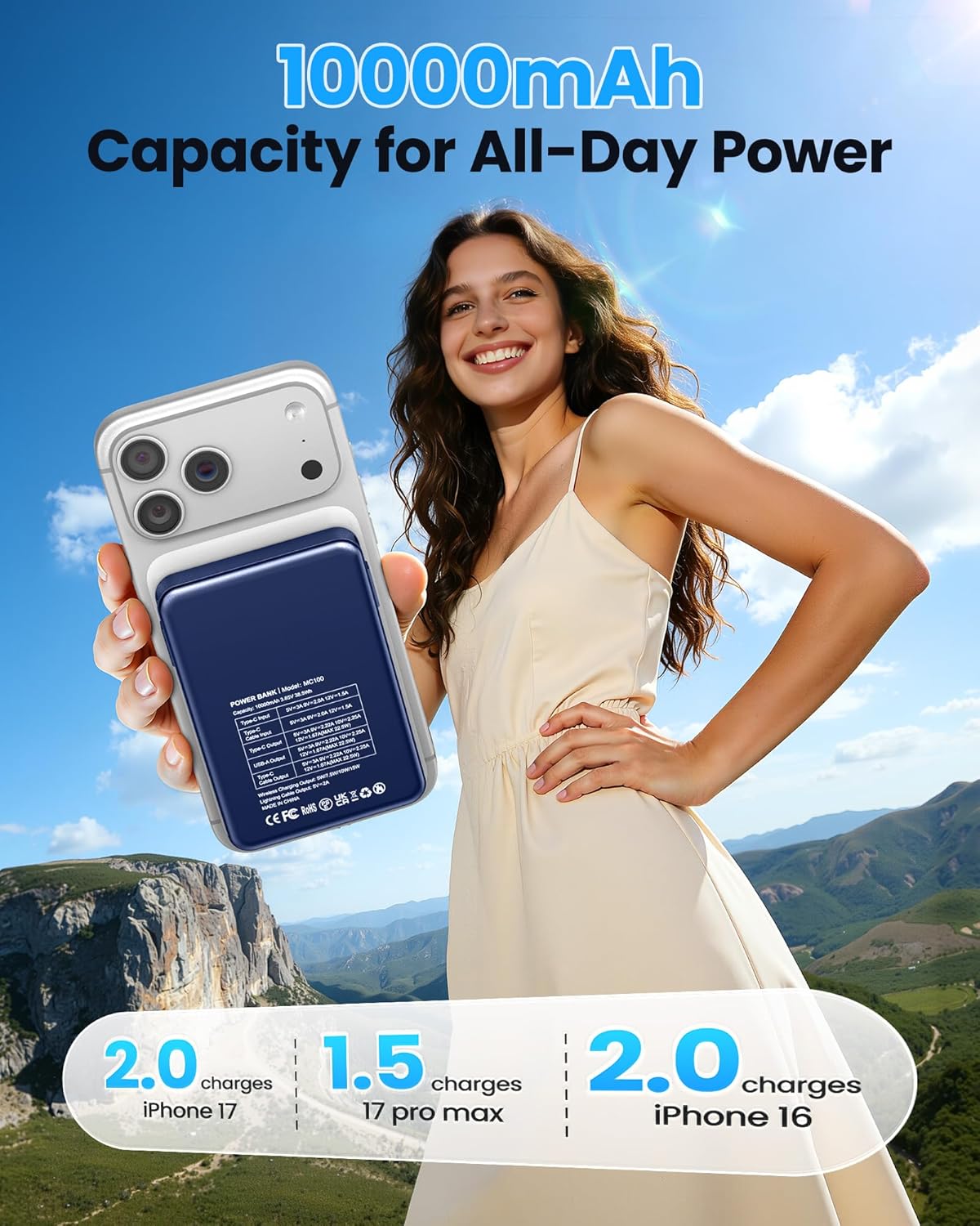 Chowchamps Cargador portátil magnético 10000mAh Power Bank 22.5W Ca...