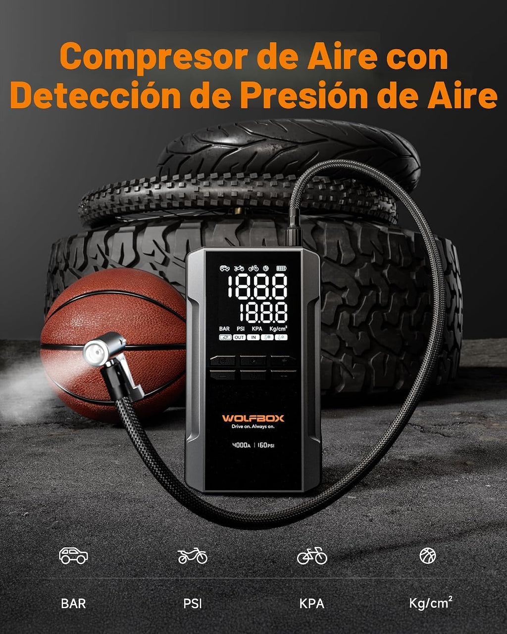 WOLFBOX MV24A - Arrancador de salto de 4000 A con compresor de aire...