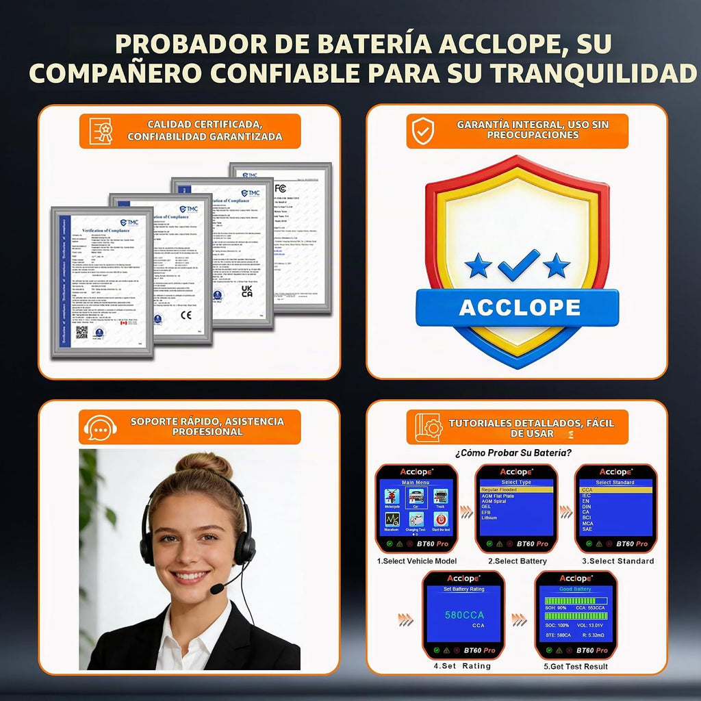 Acclope BT60 PRO - Probador de batería de coche 6V\/12V\/24V, 2-120...