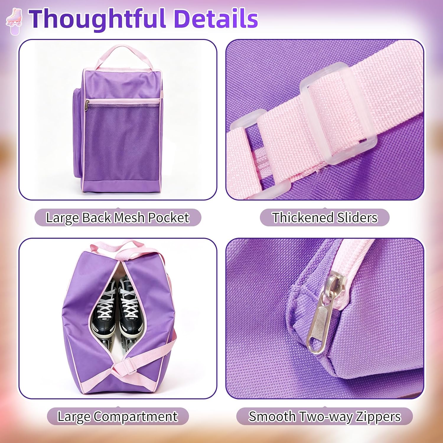 Yzryth Bolsa de patinaje con inicial personalizada para niñas y muj...