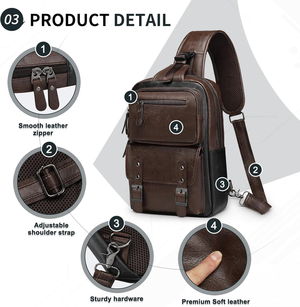 SUIKIHUM Mochila vintage de piel sintética, bandolera cruzada con c...