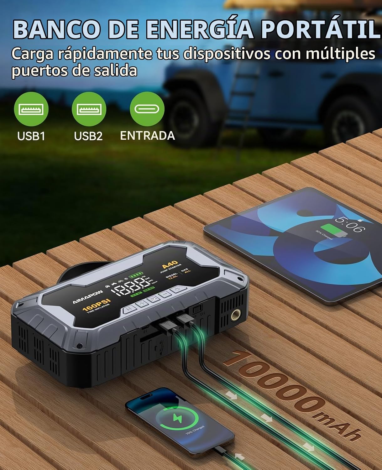 Arrancador de salto de 8000 A 160 PSI con compresor de aire, baterí...