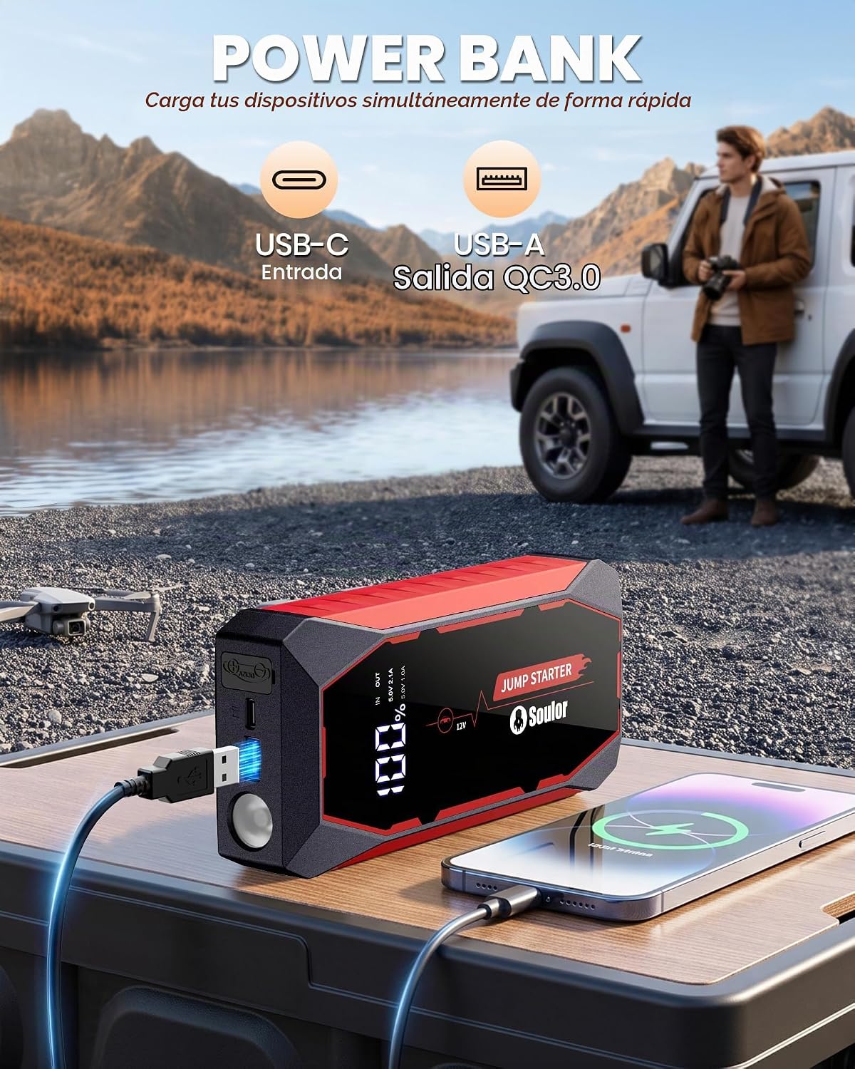 Soulor Jump Starter 7000A Paquete de baterías de arranque de coche...