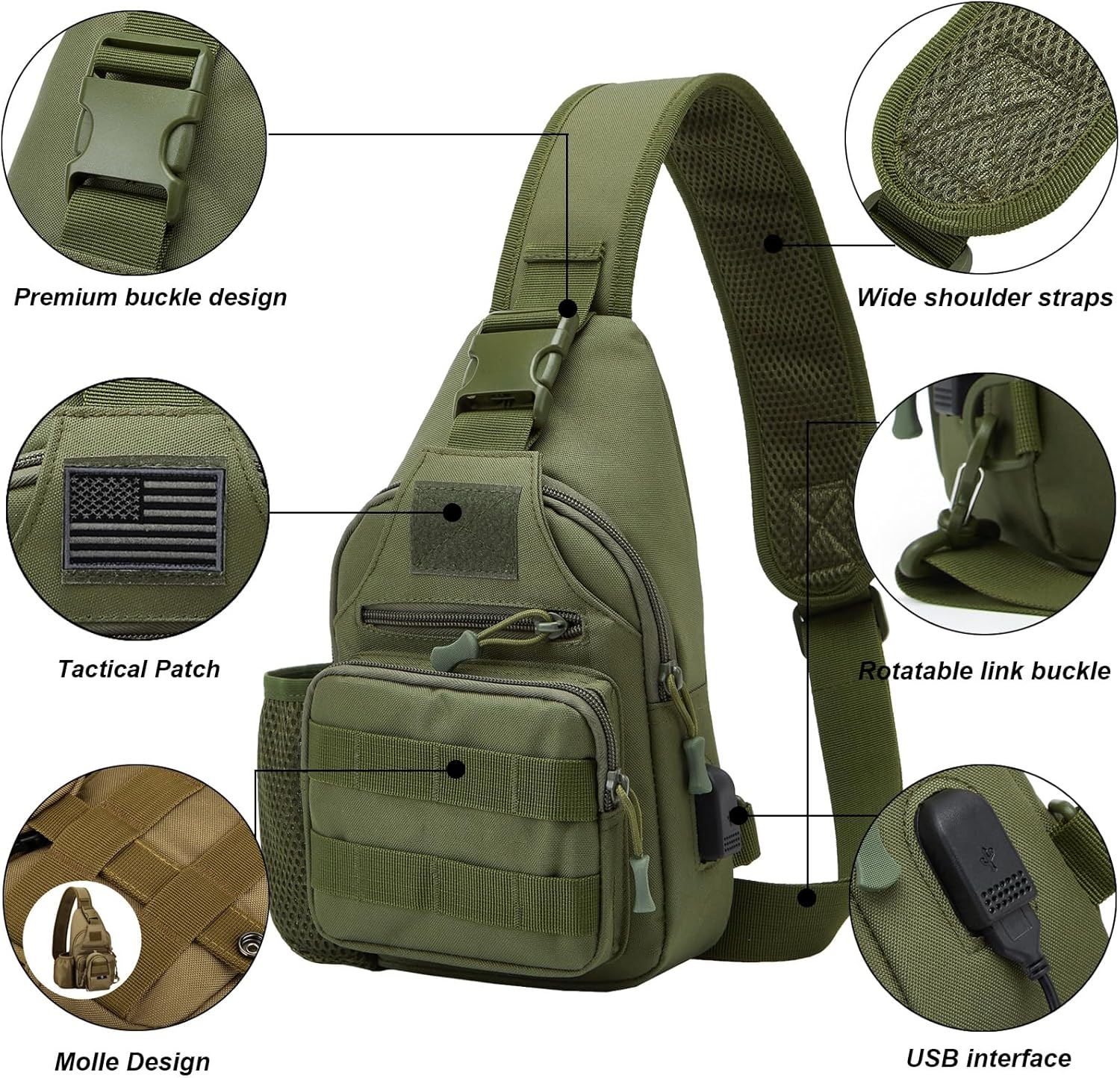 ZHIERNA Mochila Táctica de Hombro con Correa Cruzada y Soporte para...
