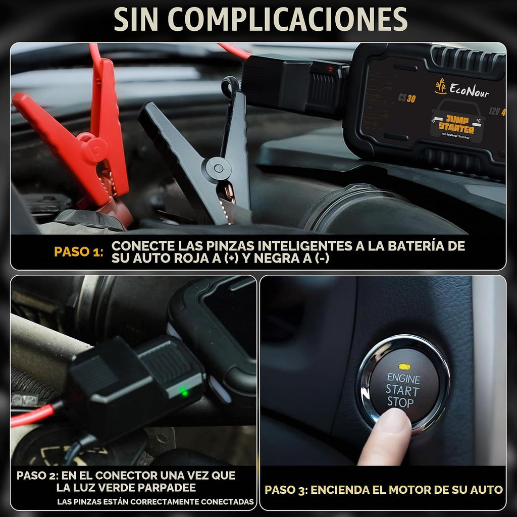 EcoNour - Arrancador de batería de automóvil de 4000 A, pico de has...