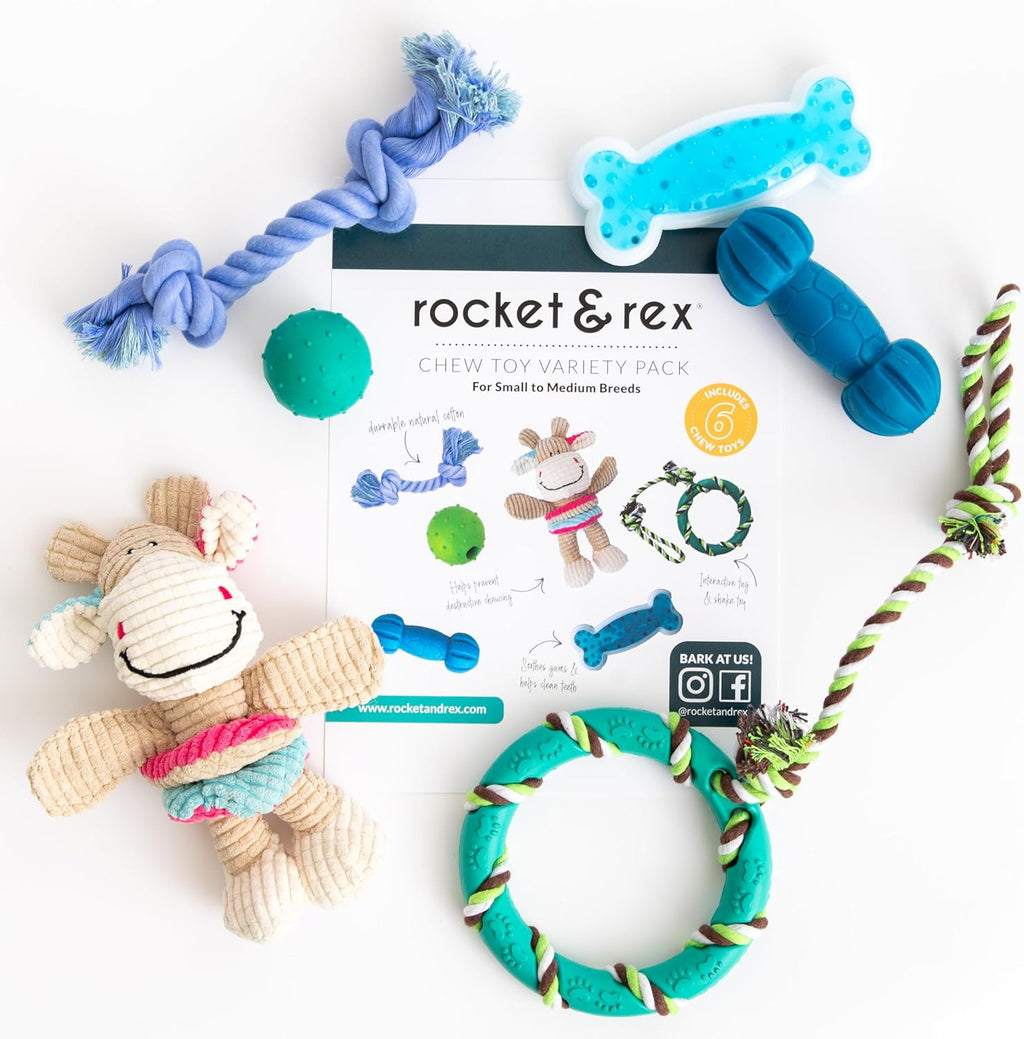Rocket &amp; Rex, juguetes masticables para perros y cachorros. Lim...