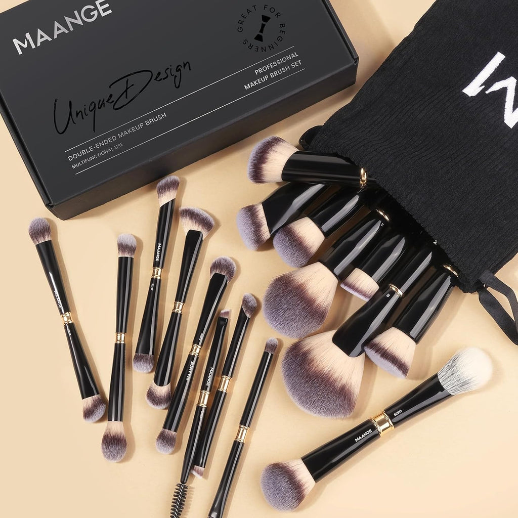 MAANGE Juego de 16 brochas de maquillaje profesionales para base de...