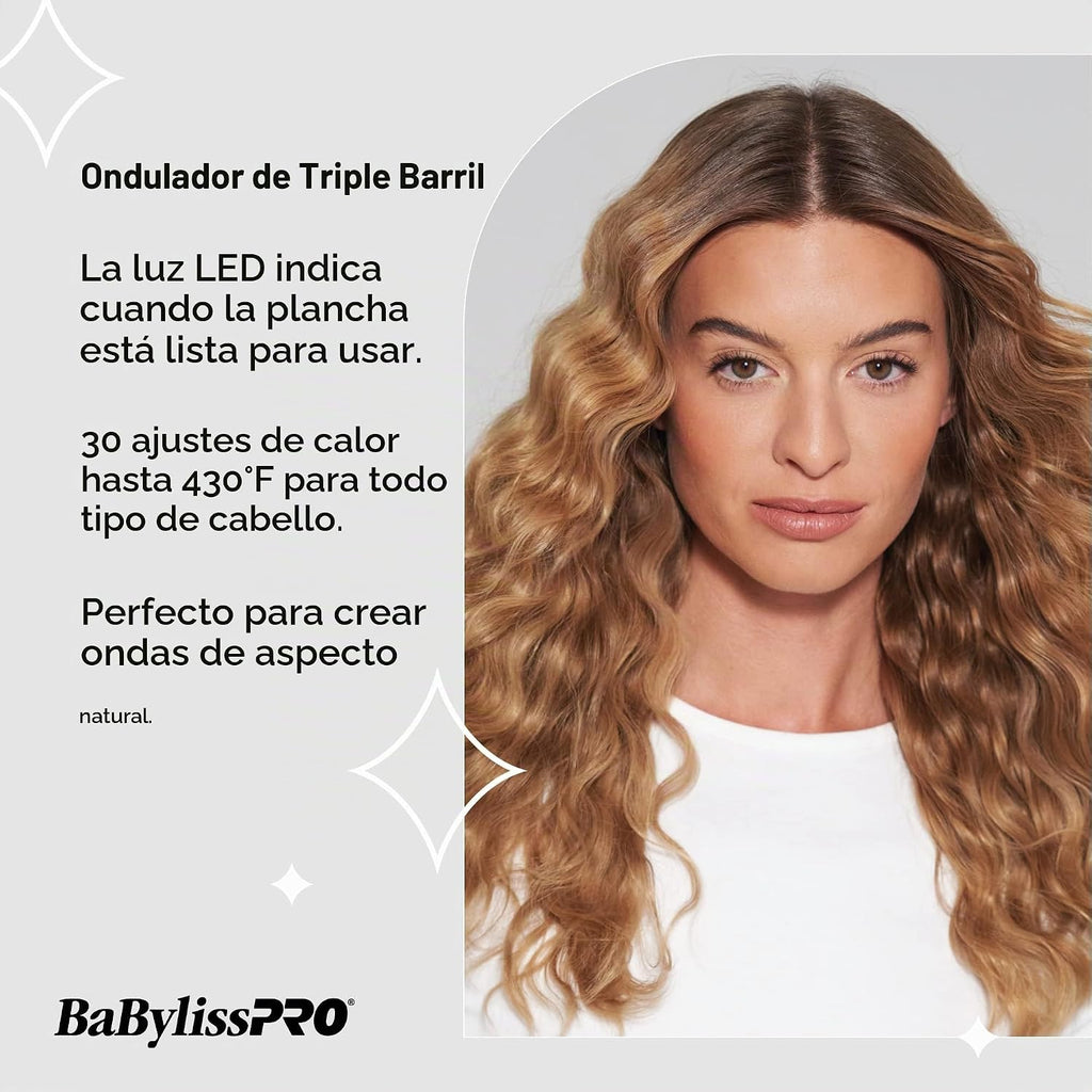 BabylissPRO Porcelana cerámica triple barril Waver, negro