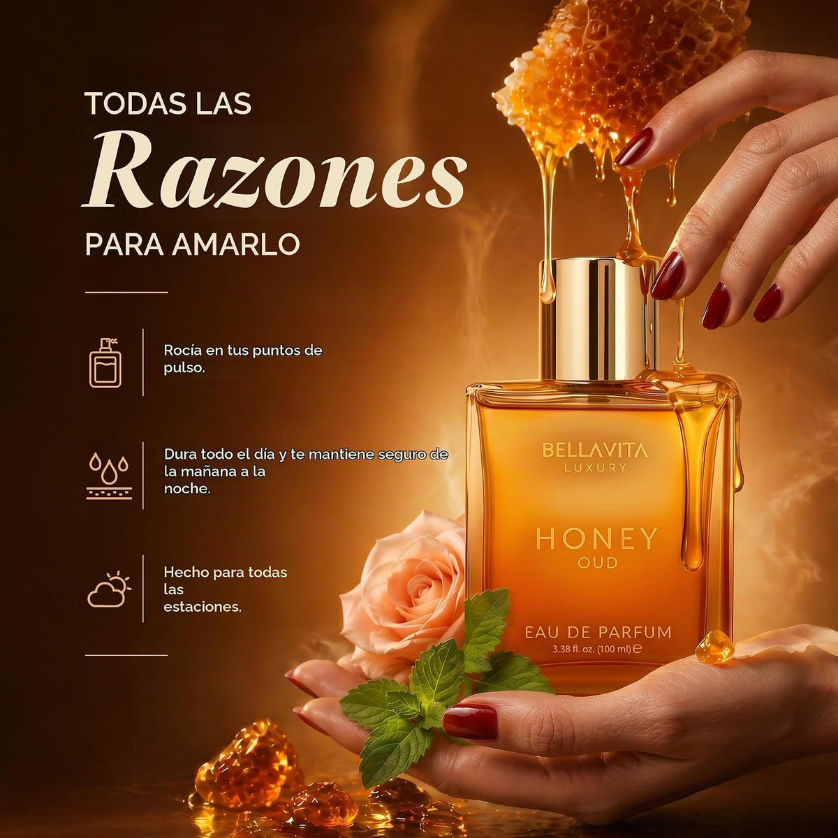 BellaVita Luxury Honey Oud Eau de Parfum (3.4 onzas líquidas) | Pac...