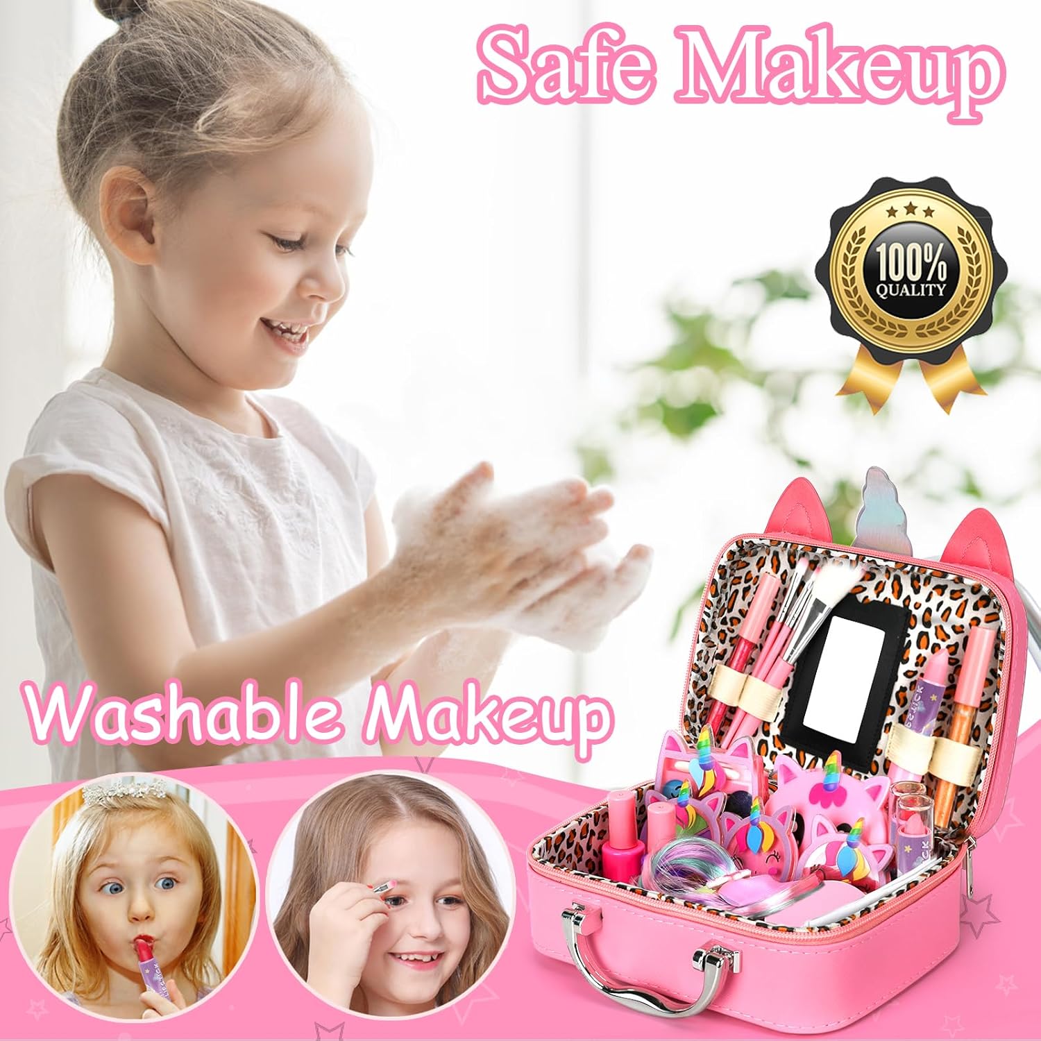 Heaning Juguetes de maquillaje lavable para niñas - Kit de maquilla...