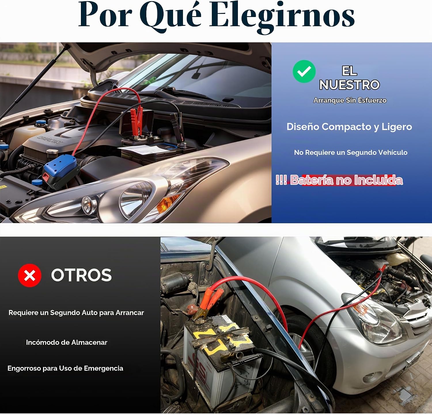 Cables de puente para automóvil, adaptador de arranque de puente de...
