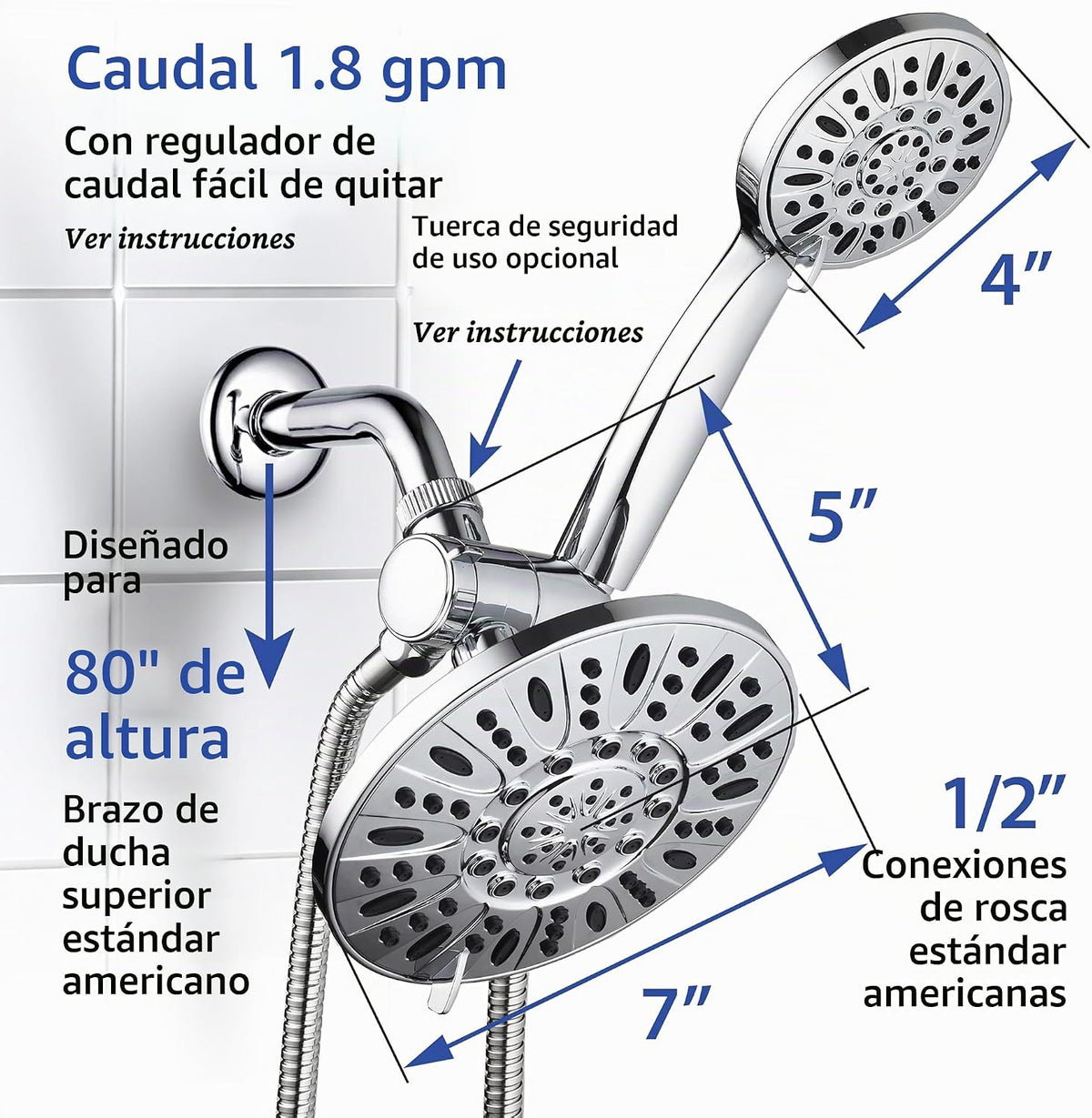 AquaDance Regadera de presión alta de 7 pulgadas de primera calidad...