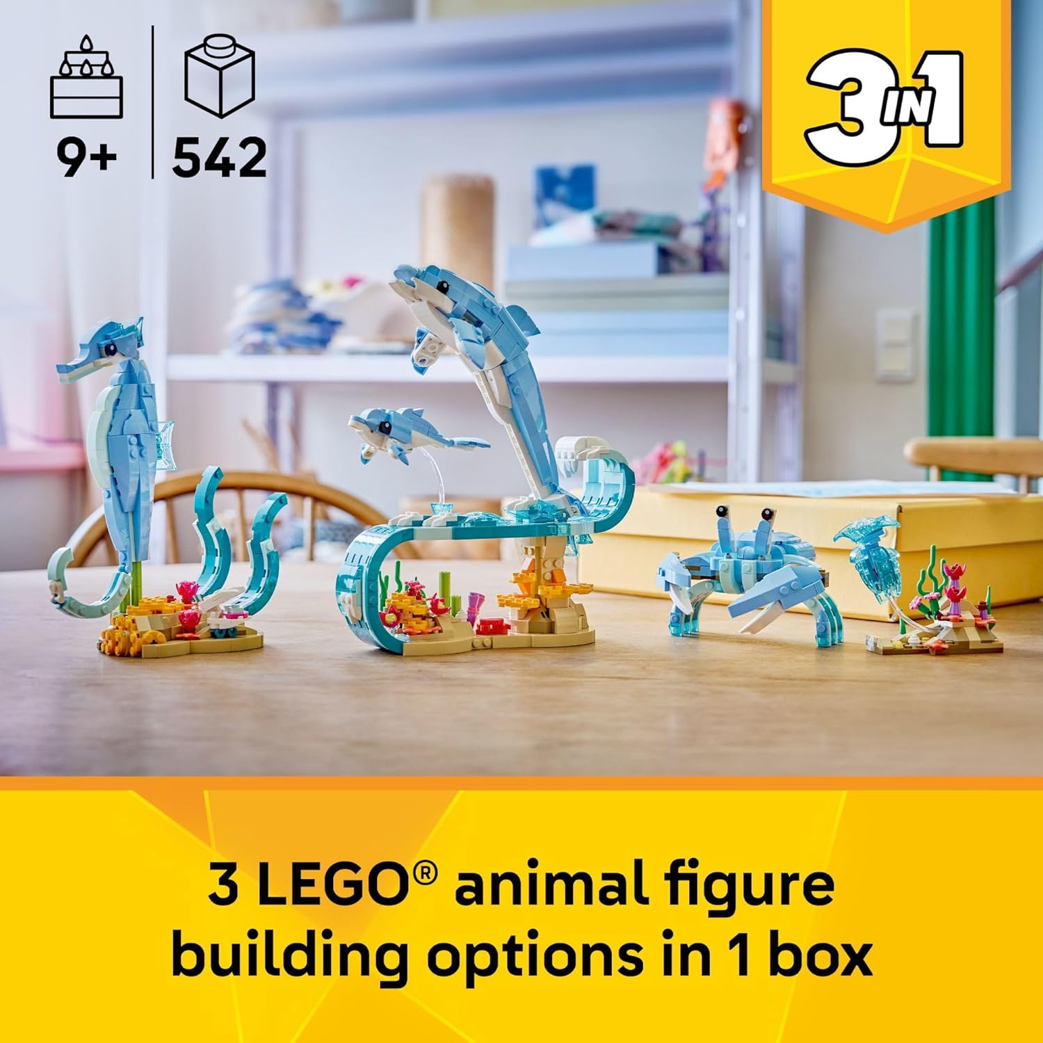 LEGO Creator 31385 - Animales marinos 3 en 1: hermosos juguetes de...