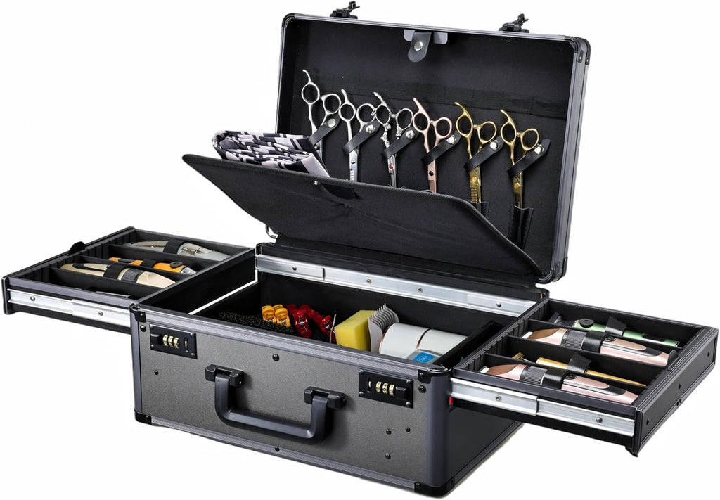 Yueieoun Estuche de Barbero con Bandeja Deslizante para Cortadoras,...