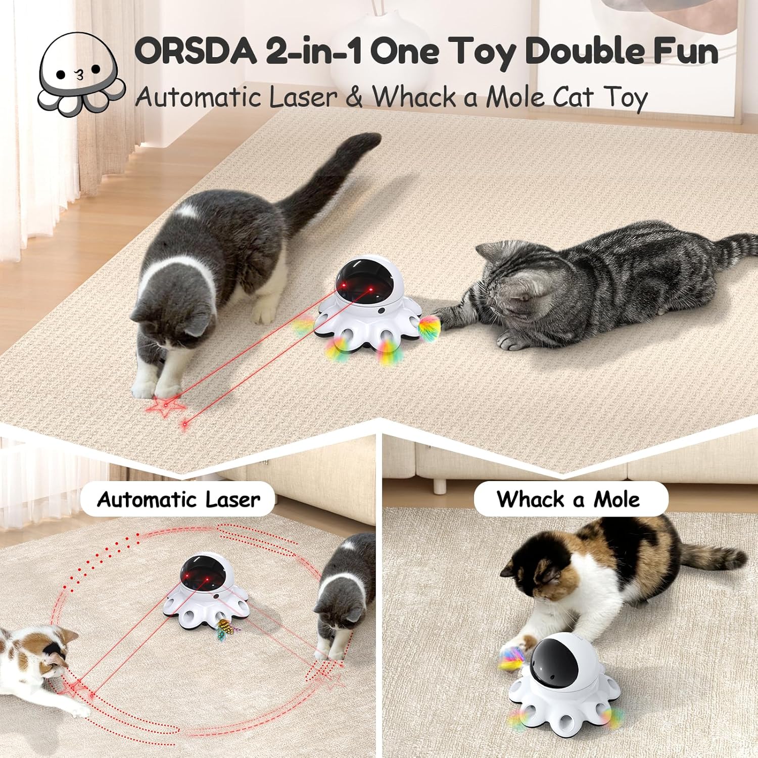 ORSDA Juguete láser para gatos, juguetes interactivos 2 en 1 para g...