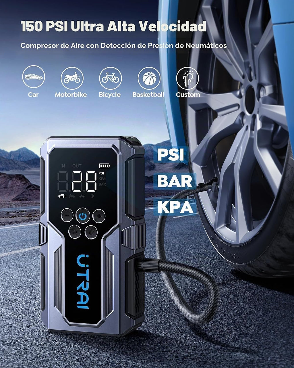 UTRAI - Arrancador de coche con compresor de aire, 4000A 150PSI, ar...