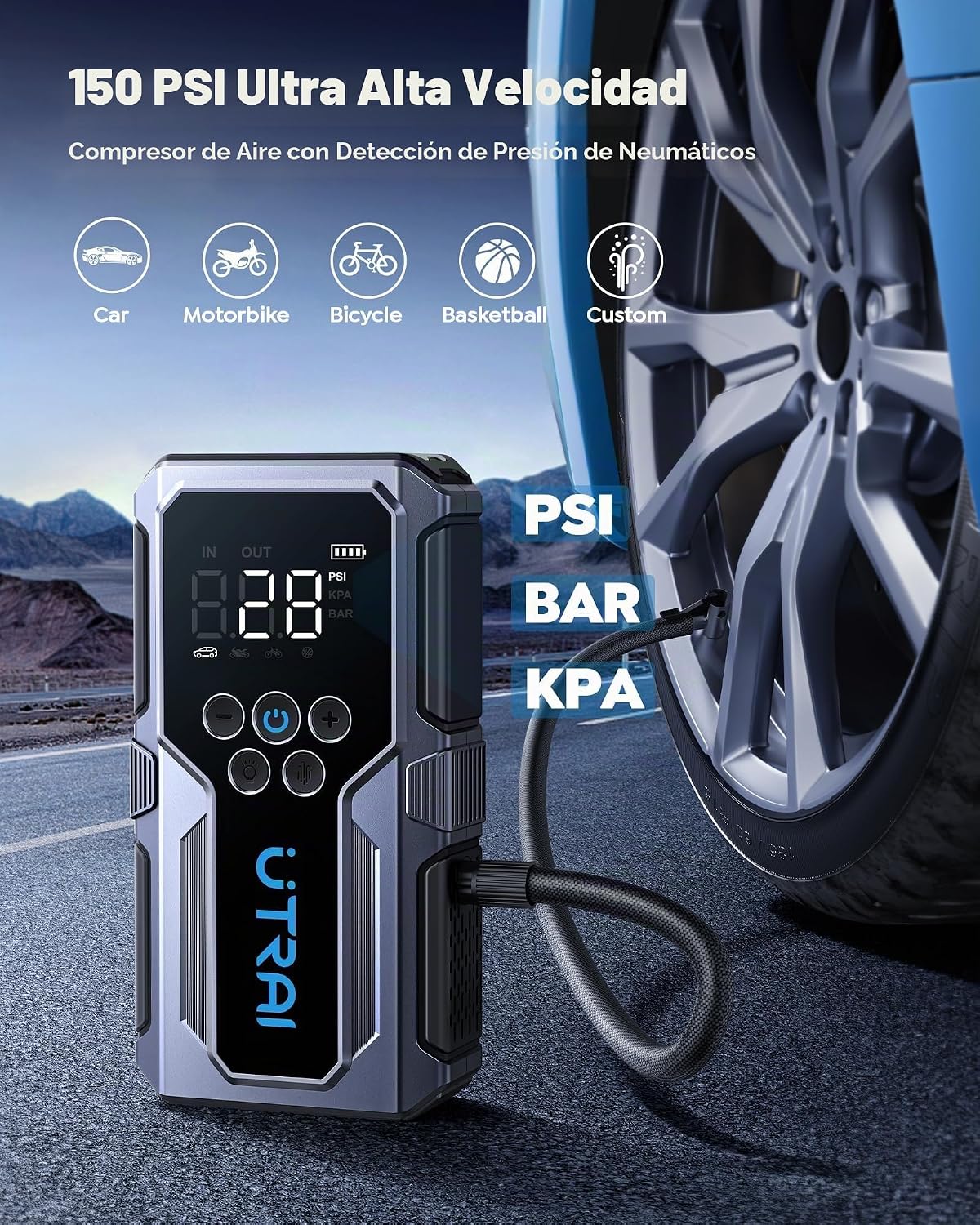 UTRAI - Arrancador de coche con compresor de aire, 4000A 150PSI, ar...