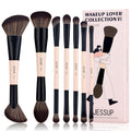Jessup Juego de brochas de maquillaje, 7 piezas, brochas de doble c...