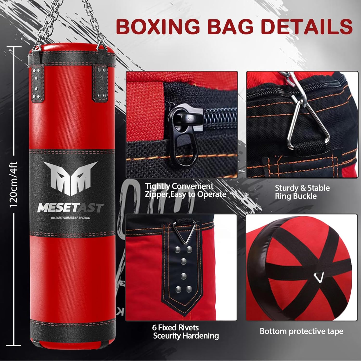 Saco de boxeo Mesetast para adultos, juego de saco de boxeo pesado...