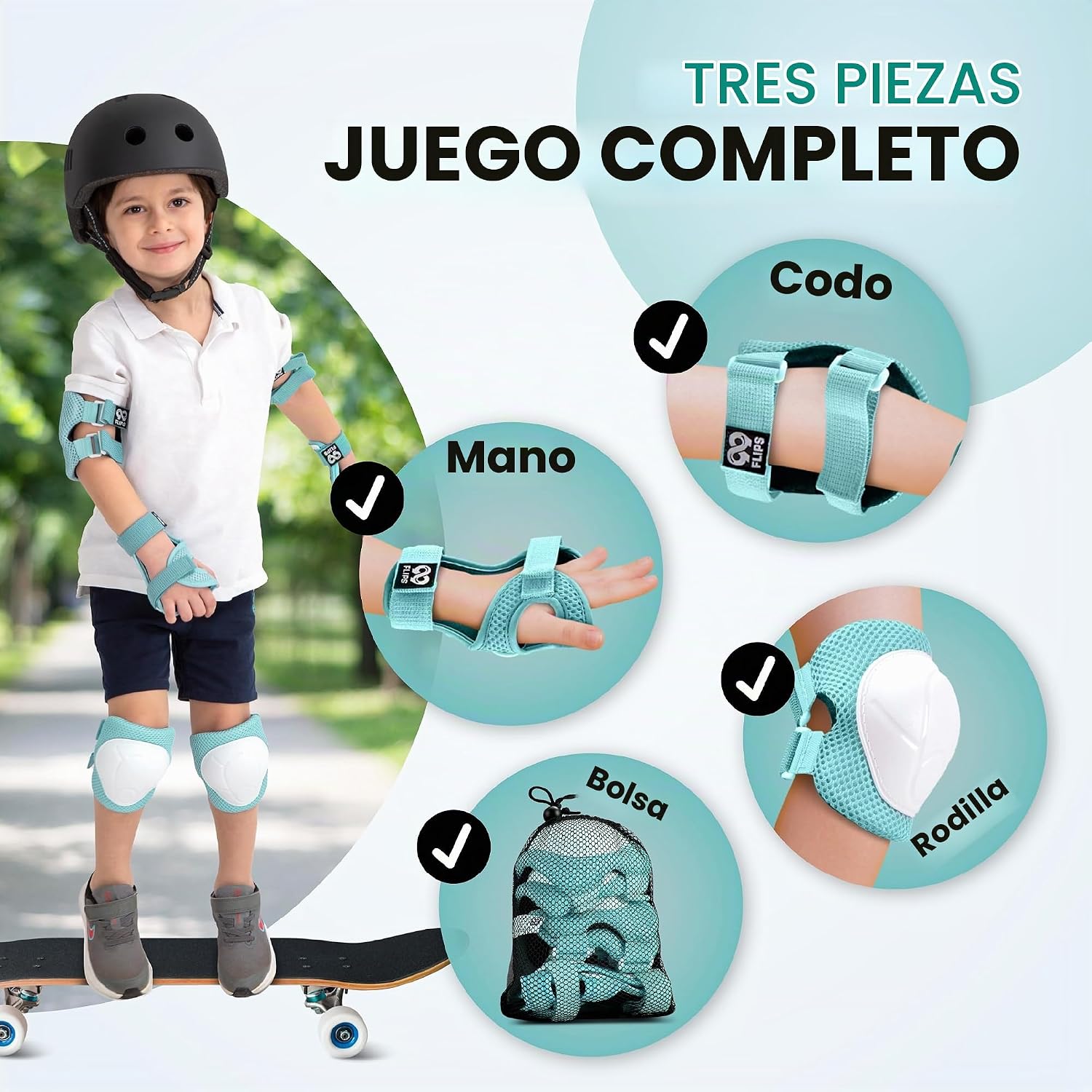 99FLIPS Rodilleras para niños de 3 a 12 años - Juego completo de 6...