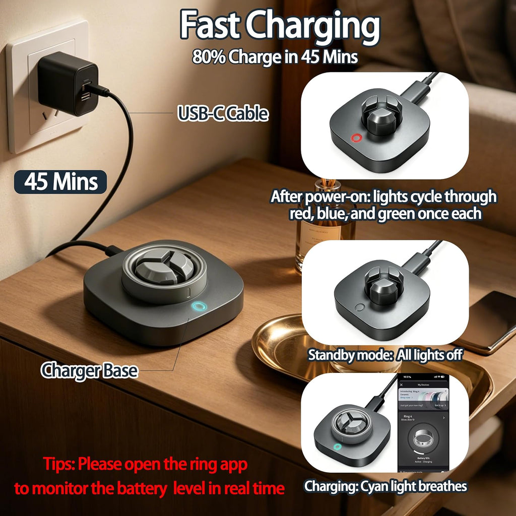 Cargador compatible con Ou-ra Ring Gen 4: Base de carga rápida para...