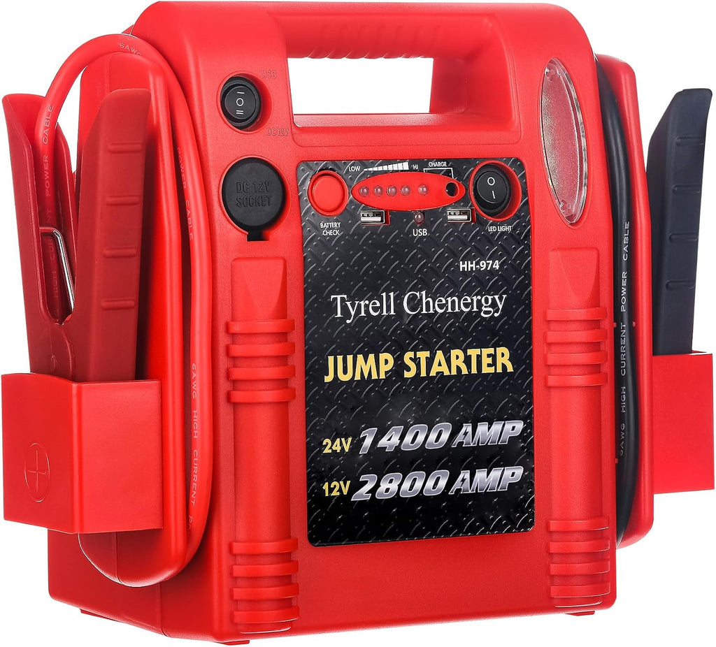 Tyrell Chenergy - Arrancador de batería 12V\/24V, 2800\/1400 pico d...