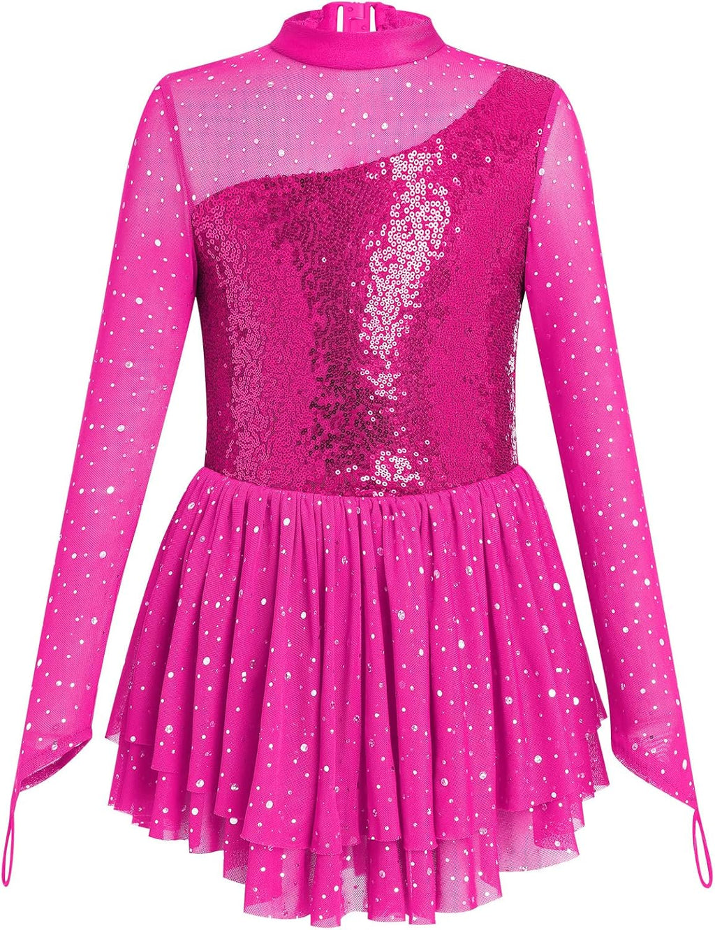 ODASDO Vestido de Patinaje Artístico para Niñas, Malla de Manga Lar...
