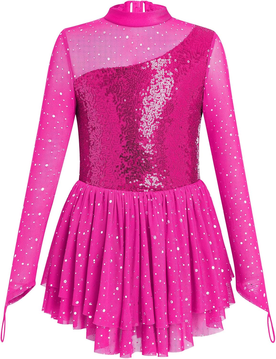 ODASDO Vestido de Patinaje Artístico para Niñas, Malla de Manga Lar...