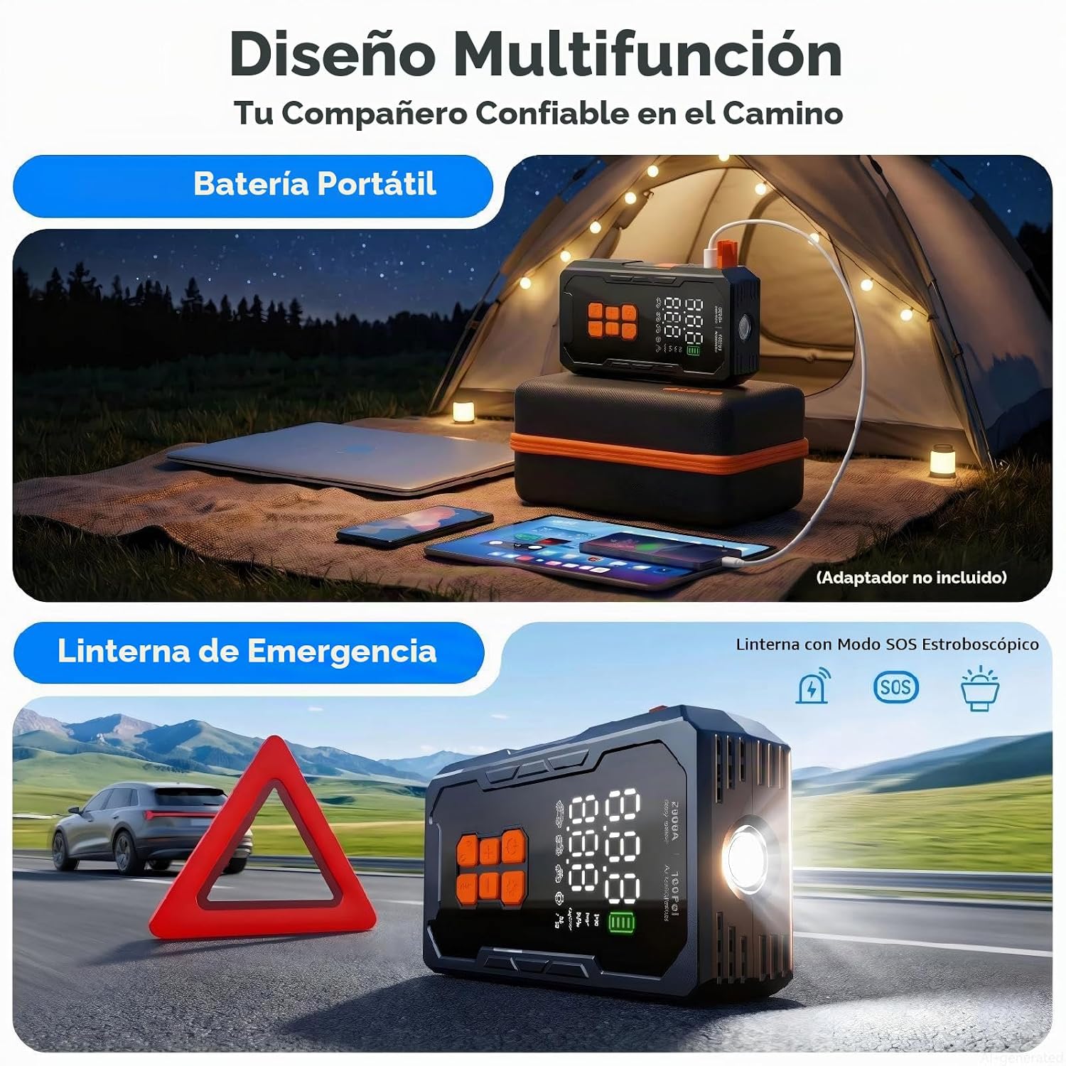 Arrancador con compresor de aire de 160 PSI, batería de coche de 12...