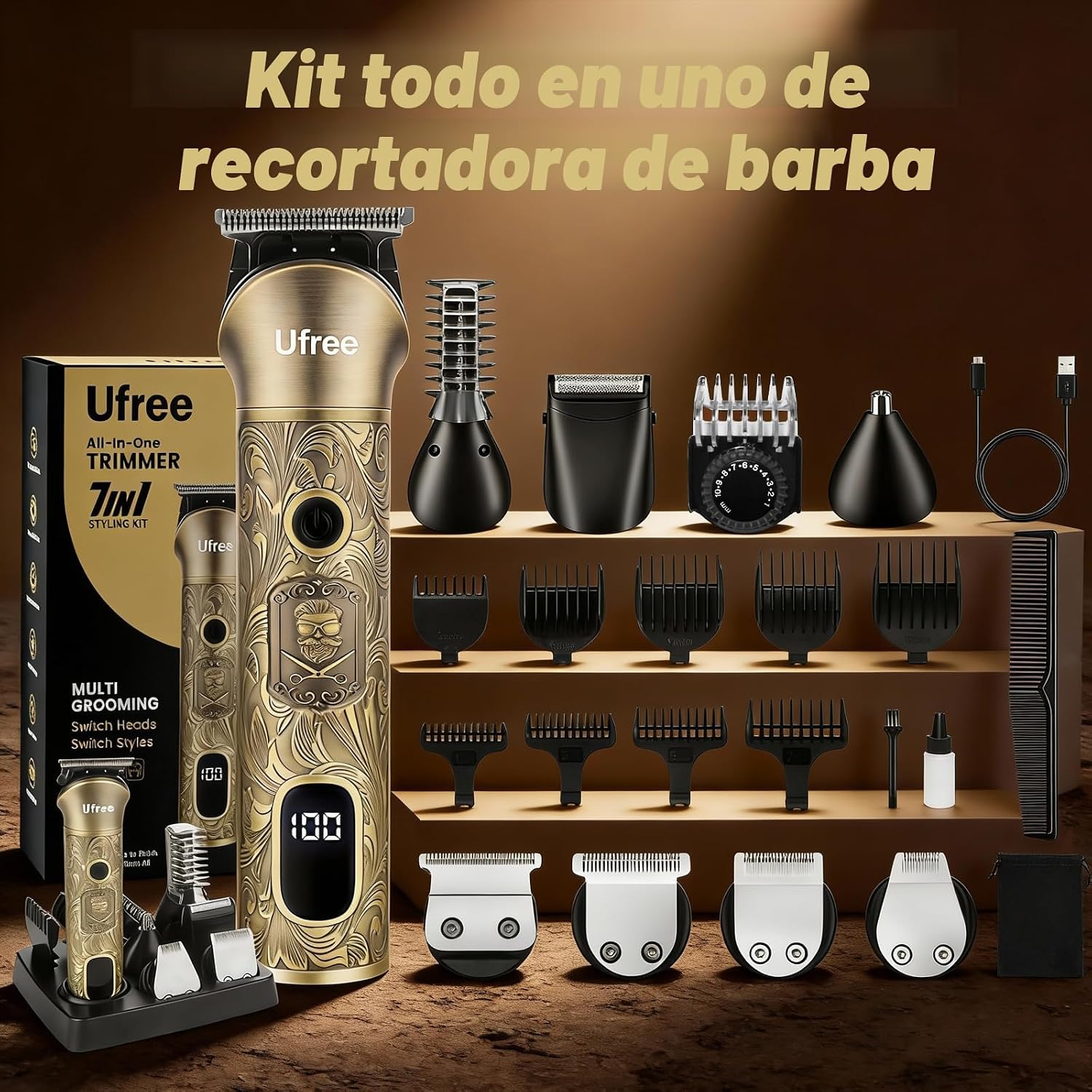 Ufree Cortadora de barba para hombres, afeitadora eléctrica, kit de...