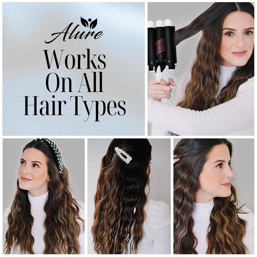 Alure Rizador de Tres Barriles Varita Onduladora de Cabello con Pan...
