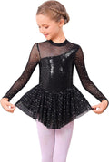 ODASDO Vestido de Patinaje Artístico para Niñas, Malla de Manga Lar...