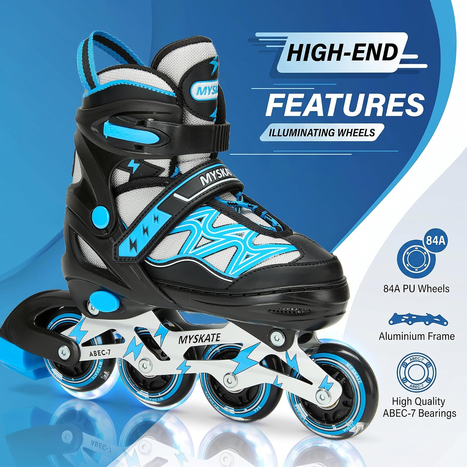 Lightning Adjustable 4 Sizes Inline Skates with Full Light up Wheel...
