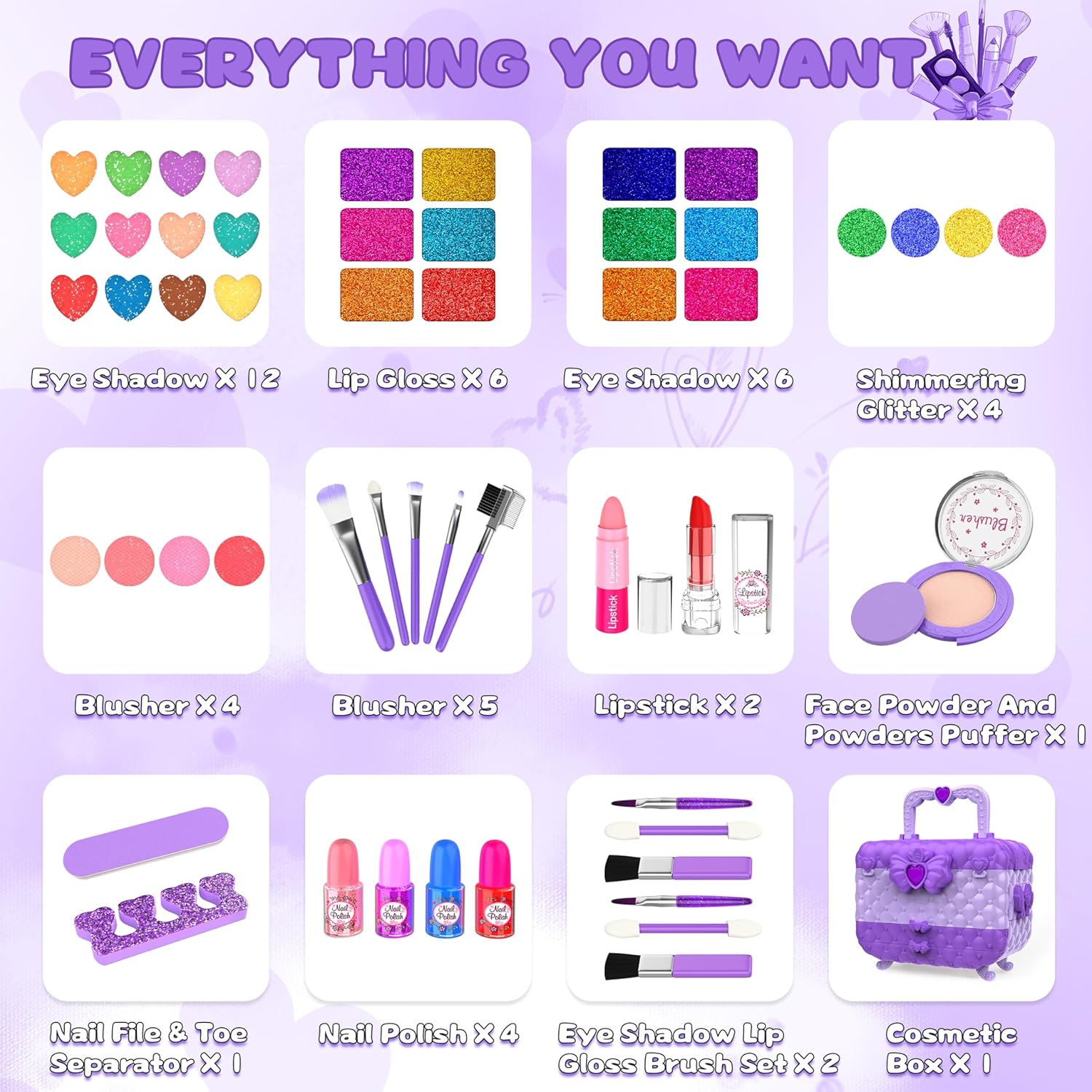 54 piezas de kit de maquillaje para niñas, princesa de juguete, kit...