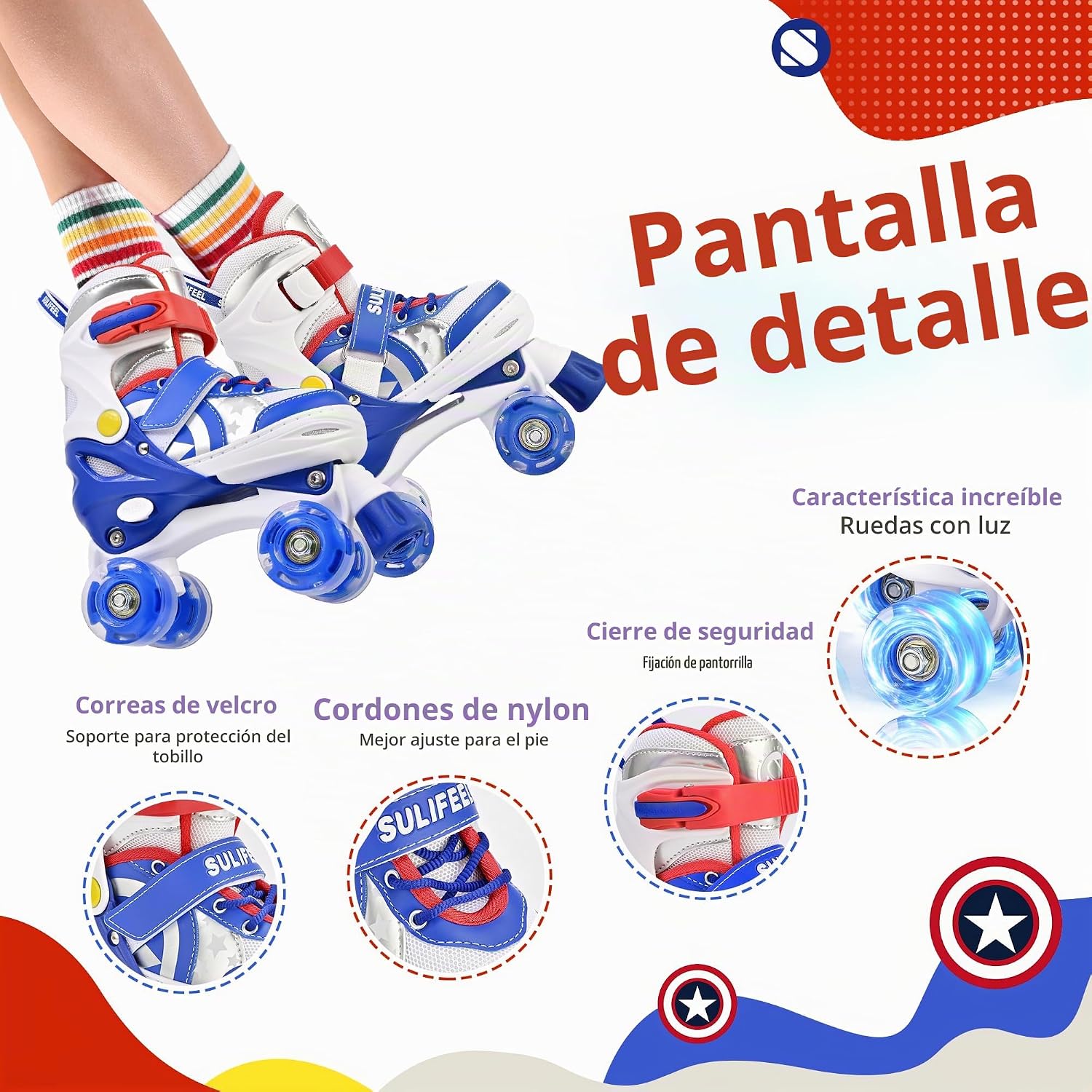 SULIFEEL Rainbow Unicorn - Patines ajustables de 4 tamaños para niñ...