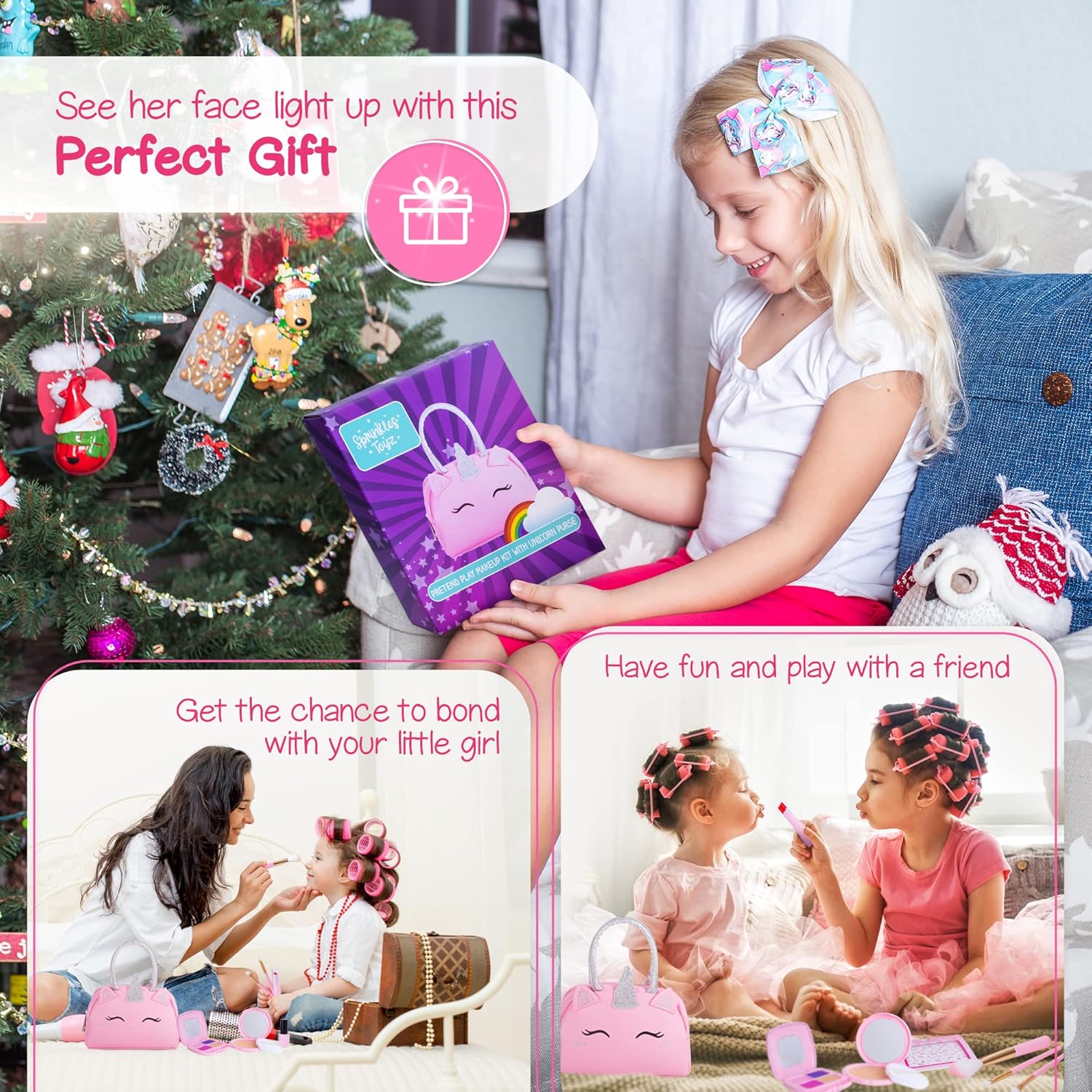 Kit de maquillaje de simulación para niñas pequeñas con bolso de un...