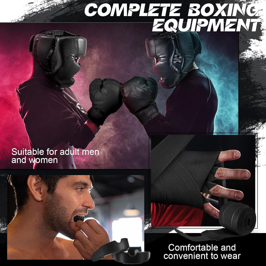 Kanayu Juego de 7 piezas de guantes de boxeo de 16 onzas, casco par...