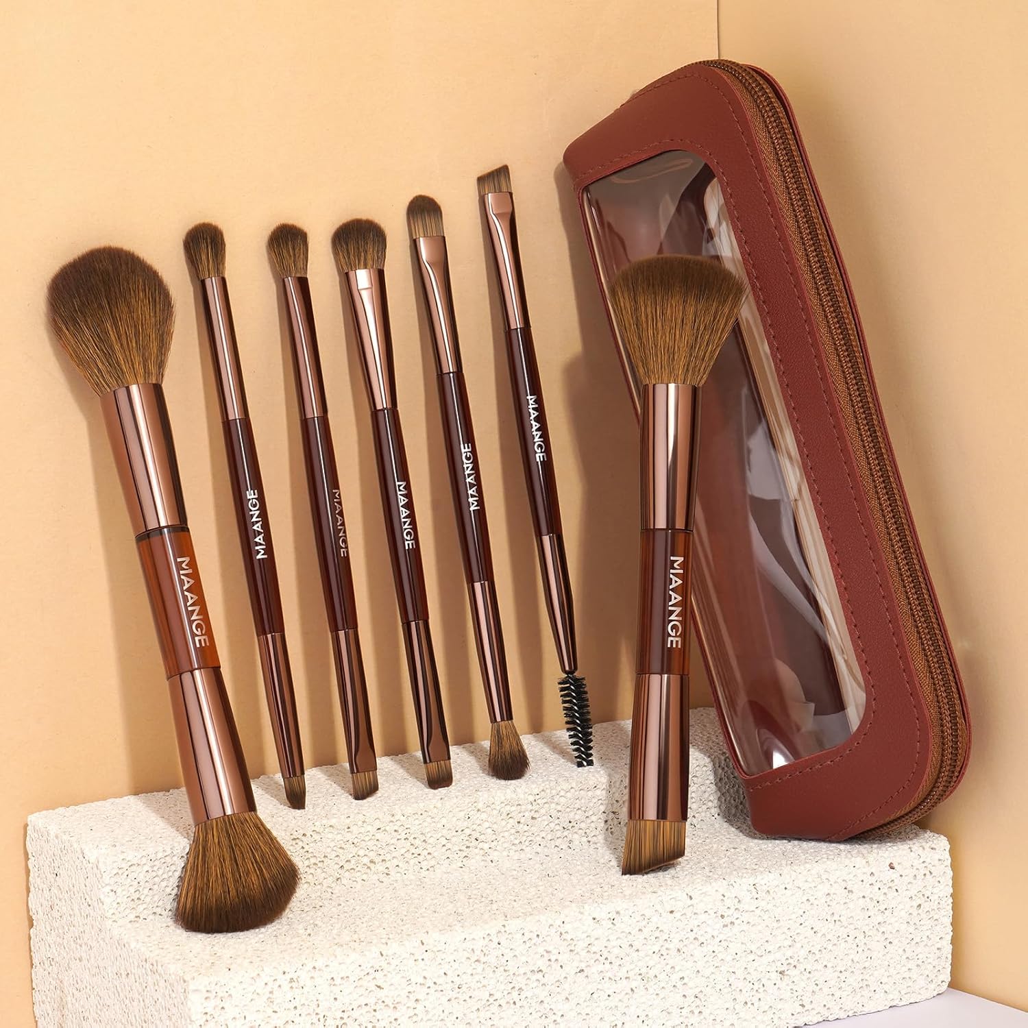 MAANGE 7 PCS Juego de brochas de maquillaje con bolsa, pinceles de...