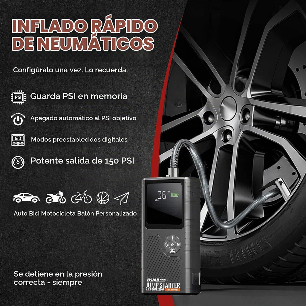 Arrancador de salto con compresor de aire, amplificador de batería...